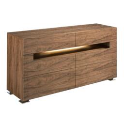 Rackhams Sideboard Walnut and Polished Steel With Interior Lighting 7076