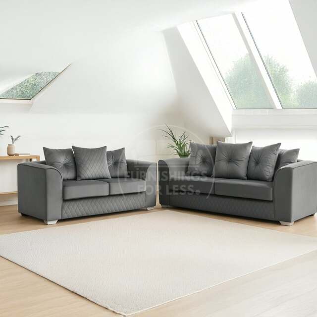 Rackhams Victoria Plush Velvet Sofa Suite - Grey - image 1