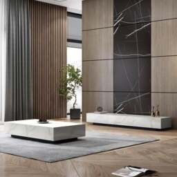 Rackhams Dionne Coffee Table, Sintered Stone, White Marble Effect - 120*60*40cm - Texture 1