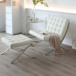 Rackhams Barcelona Chair And Ottoman, White Leather - PU Leather - thumbnail 1
