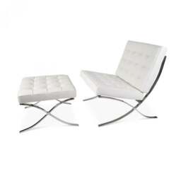 Rackhams Barcelona Chair And Ottoman, White Leather - PU Leather - thumbnail 3