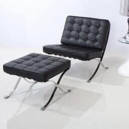 Rackhams Barcelona Chair And Ottoman, White Leather - PU Leather - thumbnail 6
