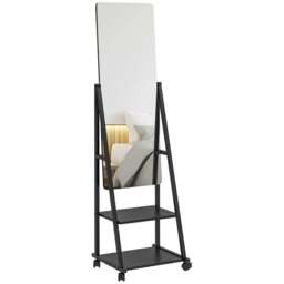 Rackhams Free Standing Dressing Mirror, Rolling Full Length Mirror on Wheels with Adjustable Angle, Storage Shelves for Bedroom - thumbnail 1