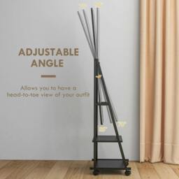 Rackhams Free Standing Dressing Mirror, Rolling Full Length Mirror on Wheels with Adjustable Angle, Storage Shelves for Bedroom - thumbnail 4