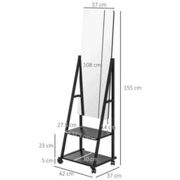 Rackhams Free Standing Dressing Mirror, Rolling Full Length Mirror on Wheels with Adjustable Angle, Storage Shelves for Bedroom - thumbnail 3