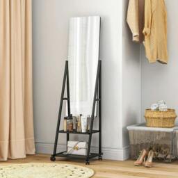 Rackhams Free Standing Dressing Mirror, Rolling Full Length Mirror on Wheels with Adjustable Angle, Storage Shelves for Bedroom - thumbnail 2