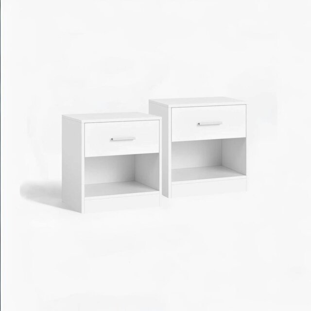 Rackhams Set of 2 Bedside Tables with Drawers and Shelf –  Nightstands for Bedroom or Living Room - image 1