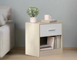 Rackhams Set of 2 Bedside Tables with Drawers and Shelf –  Nightstands for Bedroom or Living Room - thumbnail 6