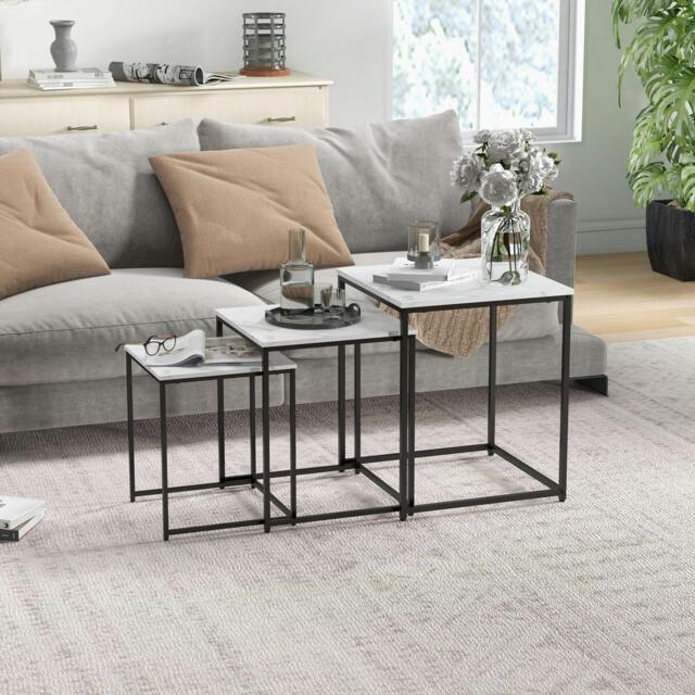 Rackhams Nesting Coffee Tables Set of 3 Stacking Sofa Side Tables White - image 1