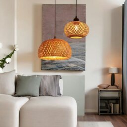 Rackhams Rattan Woven Wicker Boho Rattan Ceiling Light Pendant Shade Natural Brown - thumbnail 5