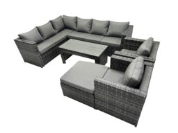 Rackhams 6 Pieces Outdoor PE Rattan Garden Furniture Corner Sofa Oblong Coffee Table Set with Cushions Big Footstool Dark Grey Mixed - thumbnail 1