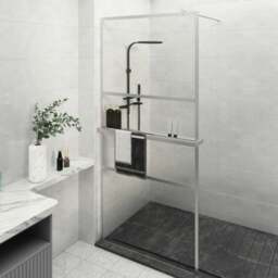 Rackhams Walk-in Shower Wall with Shelf Chrome 90x195 cm ESG Glass&Aluminium - thumbnail 1