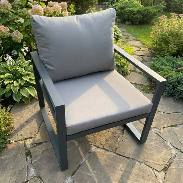 Rackhams Aluminum Outdoor Garden Chair with Cushions - Dark Grey - image 1