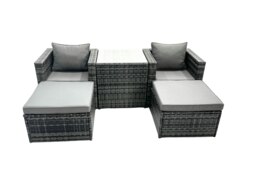 Rackhams Rattan Chair Footstool Garden Patio Furniture Set With High Tall Coffee Table 4 Seater - thumbnail 1