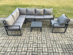 Rackhams Aluminium Garden Furniture Set Outdoor Lounge Corner Sofa Chair Square Coffee Table Sets Dark Grey 7 Seater - thumbnail 1