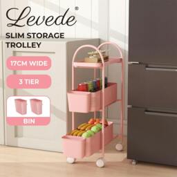 Rackhams 3 Tier Narrow Kitchen Trolley Cart with Pull-Out Baskets & Storage Bins - thumbnail 2