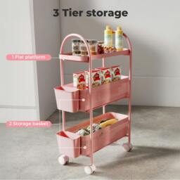 Rackhams 3 Tier Narrow Kitchen Trolley Cart with Pull-Out Baskets & Storage Bins - thumbnail 6