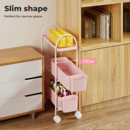 Rackhams 3 Tier Narrow Kitchen Trolley Cart with Pull-Out Baskets & Storage Bins - thumbnail 3
