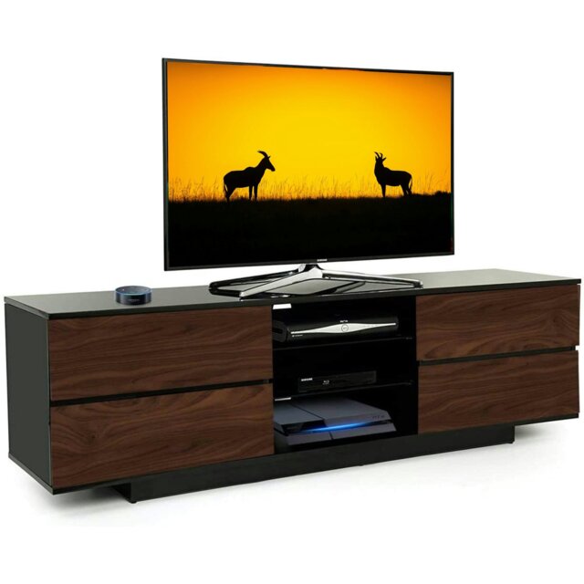 "Rackhams Avitus Gloss Black with 4-Walnut Drawers and 3-Shelf 32""-65"" LED/LCD/Plasma TV Stand" - image 1