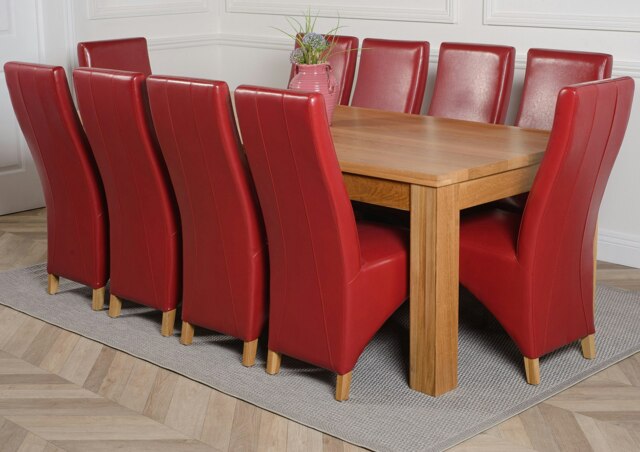 Rackhams Dakota Extra Large Oak Dining Table with Lola Leather Chairs - 10 chairs - Burgundy - image 1