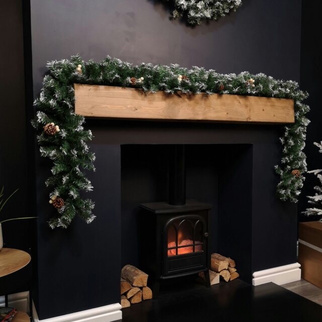 Rackhams Premier 270cm (9ft) Christmas Garland Decoration Snow Tips White Berries & Cones - image 1
