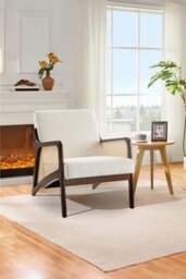 Rackhams Corduroy Beige Armchair with Rattan Armrest - Beige