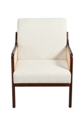 Rackhams Corduroy Beige Armchair with Rattan Armrest - Beige - thumbnail 3