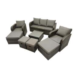Rackhams 3 Seater Sofa Reclining Chair Coffee Table Set Rattan Garden Outdoor Furniture Set with 4 Stools Dark Grey Mixed - thumbnail 2