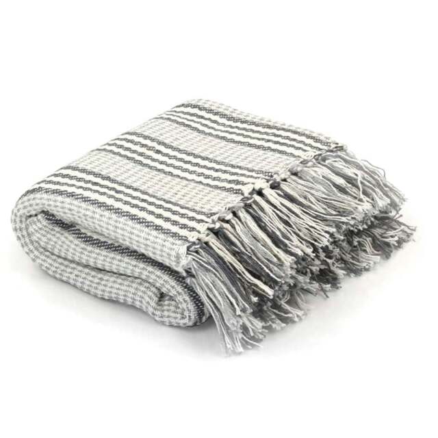 Rackhams Throw Cotton Stripes 125x150 cm Grey and White