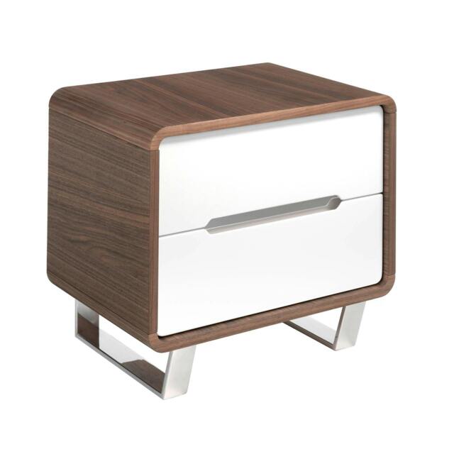 Rackhams Bedside Table White Wood, Walnut and Chrome Plated Steel 7107 - image 1