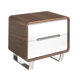 Rackhams Bedside Table White Wood, Walnut and Chrome Plated Steel 7107 - thumbnail 1