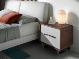 Rackhams Bedside Table White Wood, Walnut and Chrome Plated Steel 7107 - thumbnail 3