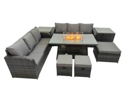 Rackhams Garden Outdoor Rattan Furniture Set Rattan 3 Seater Sofa with 3 Stools 2 Side Tables Dark Grey Mixed - thumbnail 1