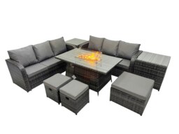Rackhams Garden Outdoor Rattan Furniture Set Rattan 3 Seater Sofa with 3 Stools 2 Side Tables Dark Grey Mixed - thumbnail 2
