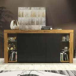 Rackhams Exclusive 164cm Sideboard TV Unit Oak Display Cabinet TV Stand Living Room & FREE LED - 164 cm - Oak Matt Body & Black Matt Doors - 1 - thumbnail 6