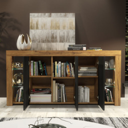 Rackhams Exclusive 164cm Sideboard TV Unit Oak Display Cabinet TV Stand Living Room & FREE LED - 164 cm - Oak Matt Body & Black Matt Doors - 1 - thumbnail 4