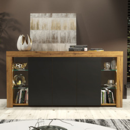 Rackhams Exclusive 164cm Sideboard TV Unit Oak Display Cabinet TV Stand Living Room & FREE LED - 164 cm - Oak Matt Body & Black Matt Doors - 1 - thumbnail 3