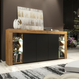 Rackhams Exclusive 164cm Sideboard TV Unit Oak Display Cabinet TV Stand Living Room & FREE LED - 164 cm - Oak Matt Body & Black Matt Doors - 1 - thumbnail 2