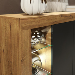 Rackhams Exclusive 164cm Sideboard TV Unit Oak Display Cabinet TV Stand Living Room & FREE LED - 164 cm - Oak Matt Body & Black Matt Doors - 1 - thumbnail 5