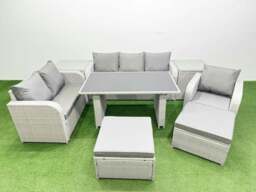 Rackhams Rattan Outdoor Table Reclining Chair Sofa Set with 2 Side Tables 2 Big Stools Light Grey 8 Seater - thumbnail 1