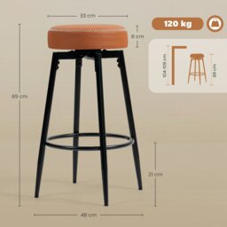 Rackhams Swivel Bar Stools Set of 2, PU Leather Barstools with Footrest - Grey - thumbnail 6