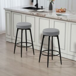 Rackhams Swivel Bar Stools Set of 2, PU Leather Barstools with Footrest - Grey - thumbnail 1