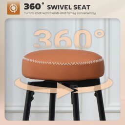 Rackhams Swivel Bar Stools Set of 2, PU Leather Barstools with Footrest - Grey - thumbnail 4
