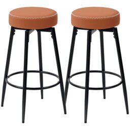 Rackhams Swivel Bar Stools Set of 2, PU Leather Barstools with Footrest - Grey - thumbnail 3