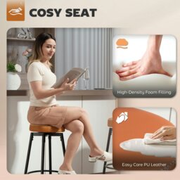 Rackhams Swivel Bar Stools Set of 2, PU Leather Barstools with Footrest - Grey - thumbnail 5