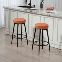 Rackhams Swivel Bar Stools Set of 2, PU Leather Barstools with Footrest - Grey - thumbnail 2