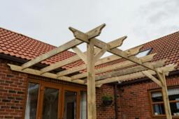 Rackhams Wall Mounted Wooden Pergola Kit - Orchid Design - Rustic Brown - 3m x 3m - thumbnail 6
