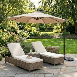 Rackhams LED Cantilever Parasol 3m With Half Fan Base – Beige - thumbnail 4