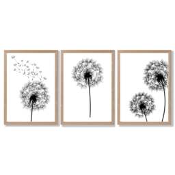 Rackhams DANDELIONS Set of 3 Framed Sketch Wall Art Prints - 30x42cm (A3) - Light Oak - thumbnail 1