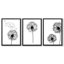 Rackhams DANDELIONS Set of 3 Framed Sketch Wall Art Prints - 30x42cm (A3) - Light Oak - thumbnail 3